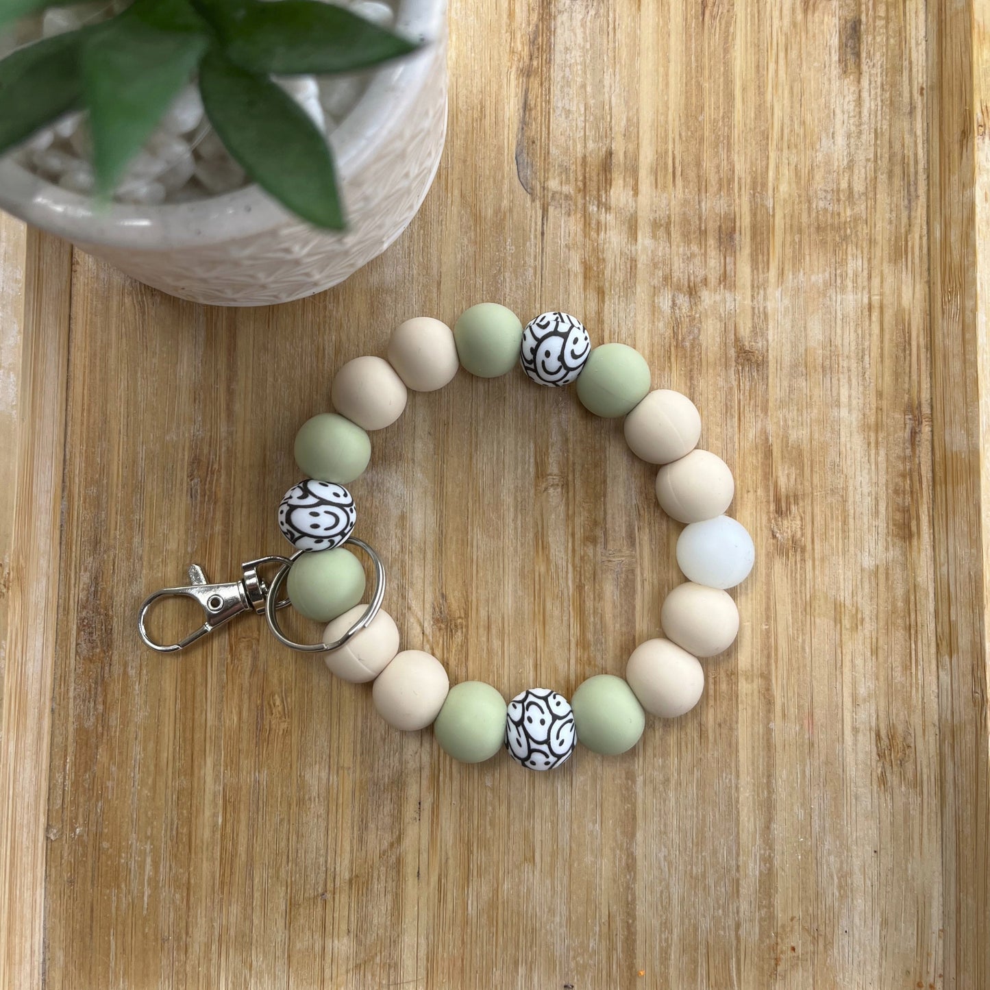 Pistachio Smiles Beaded Wristlet