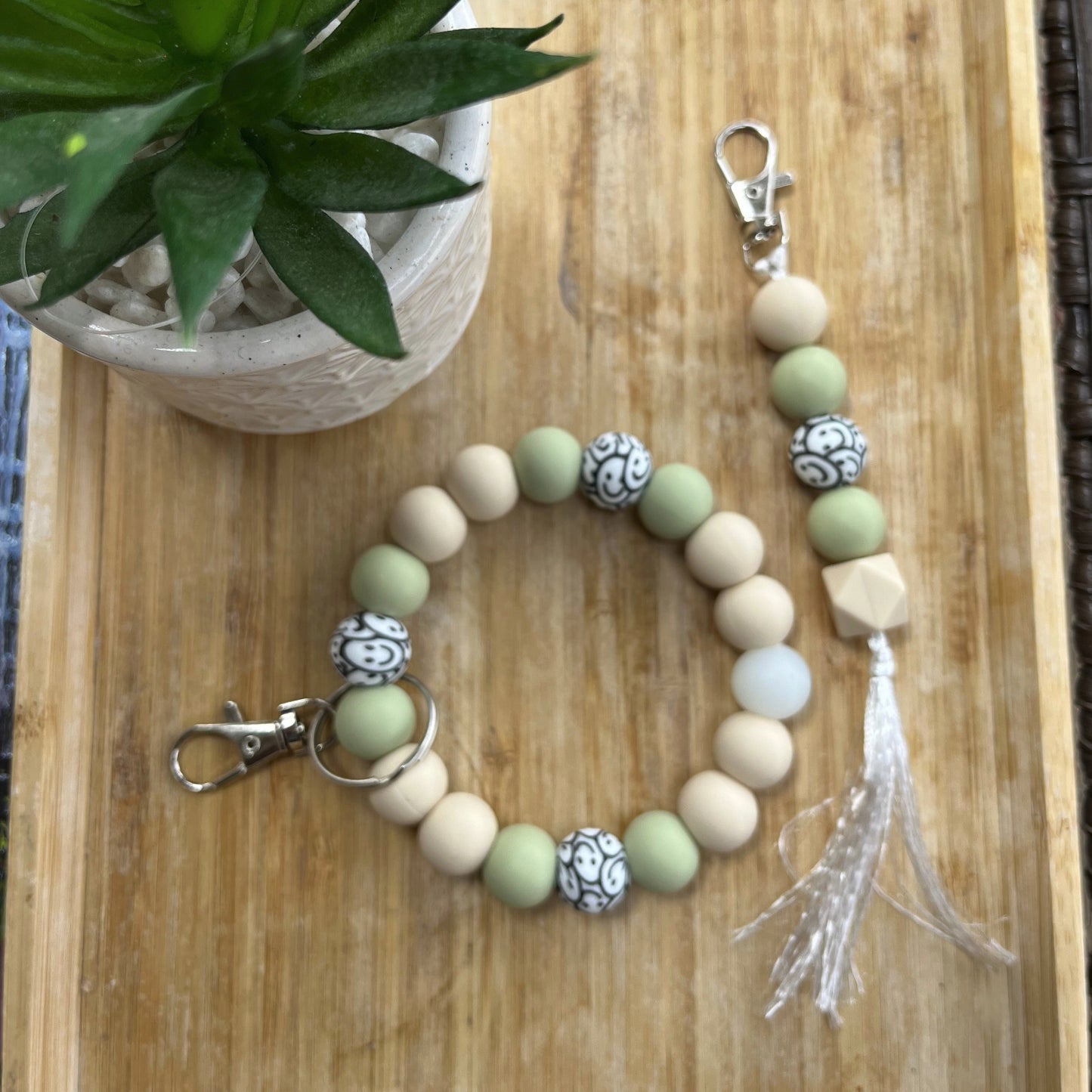 Pistachio Smiles Beaded Wristlet