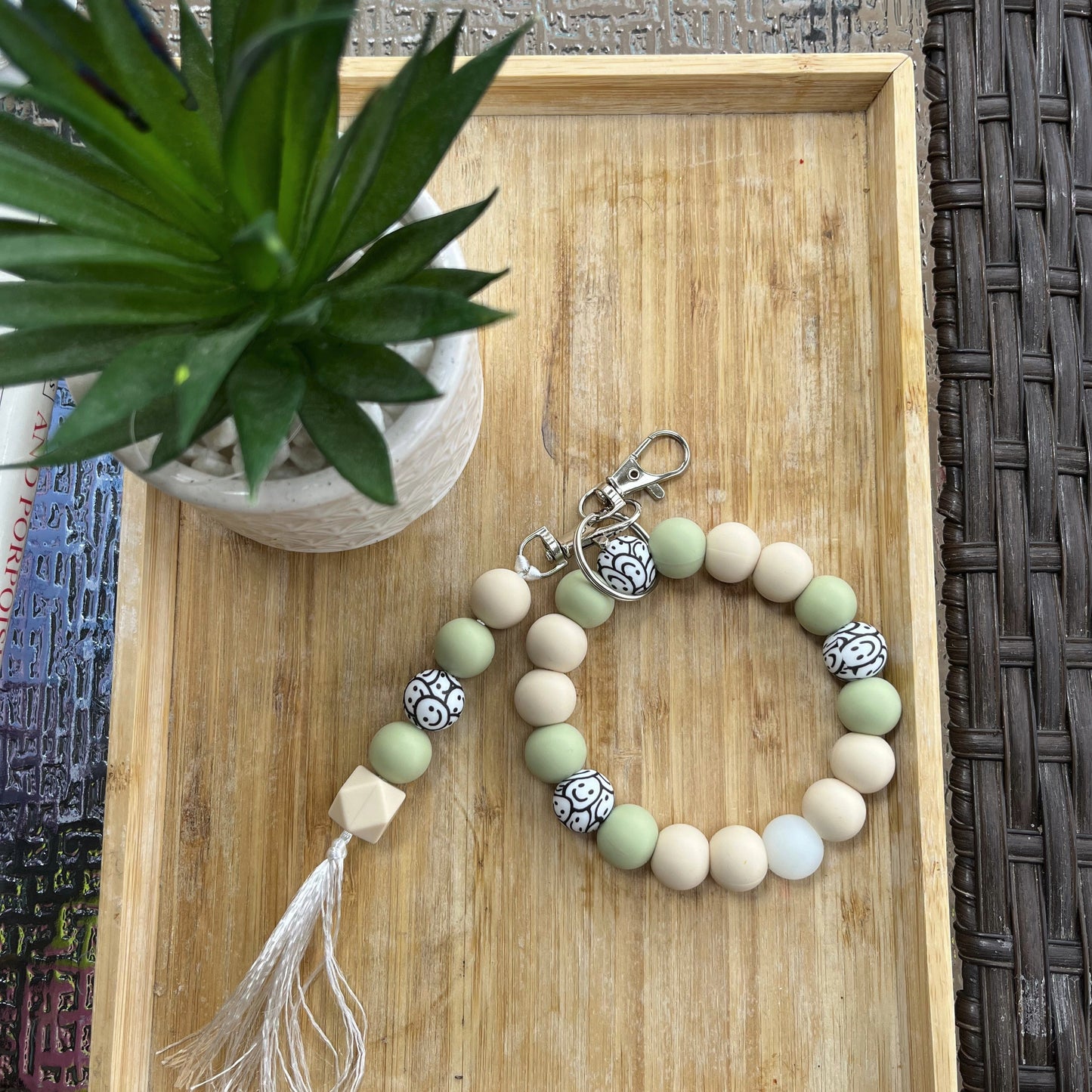 Pistachio Smiles Beaded Wristlet