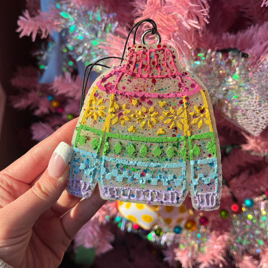 Rainbow Ugly Christmas Sweater Car Freshie | gingerbread